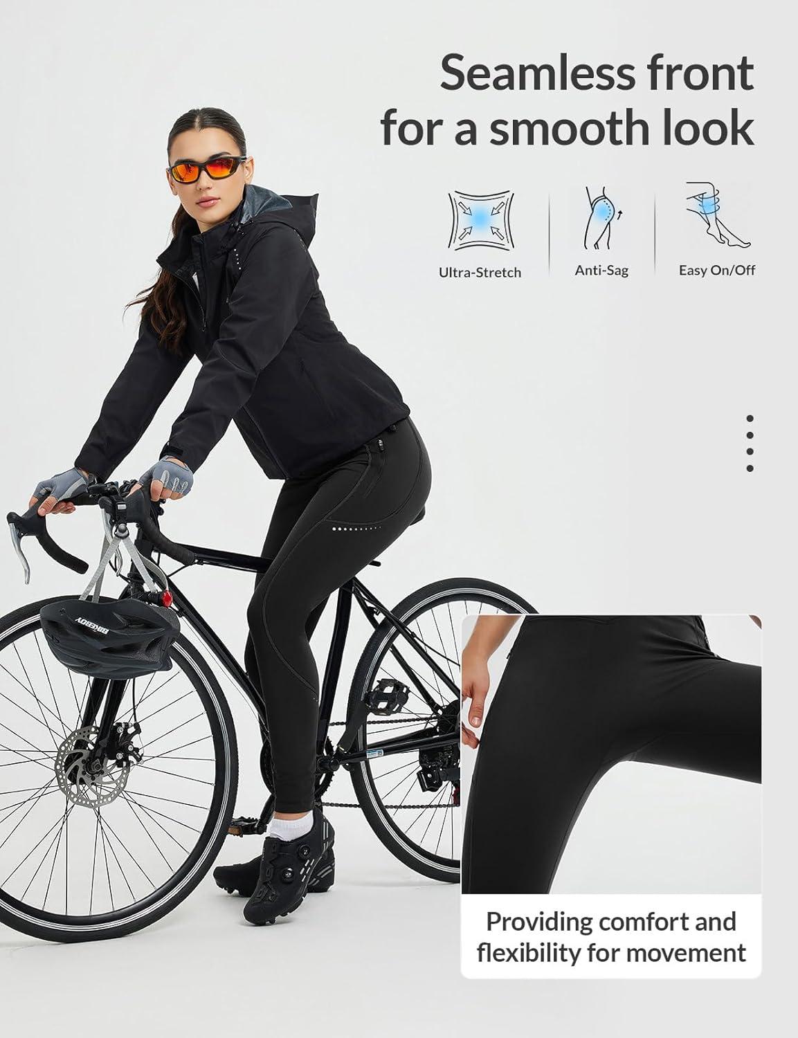 imagebaleaf Womens Cylcing Tights Fleece Lined Leggings Pockets Water Resistant Thermal Warm High Waisted Running PantsBlack