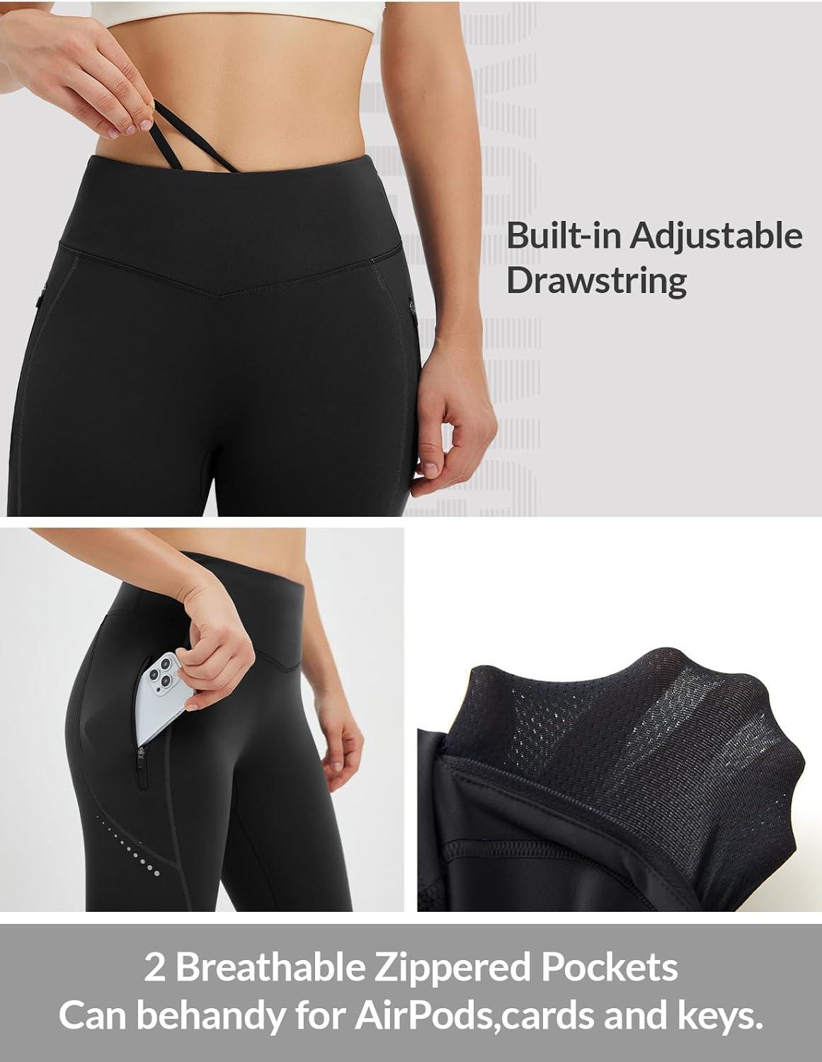 imagebaleaf Womens Cylcing Tights Fleece Lined Leggings Pockets Water Resistant Thermal Warm High Waisted Running PantsBlack