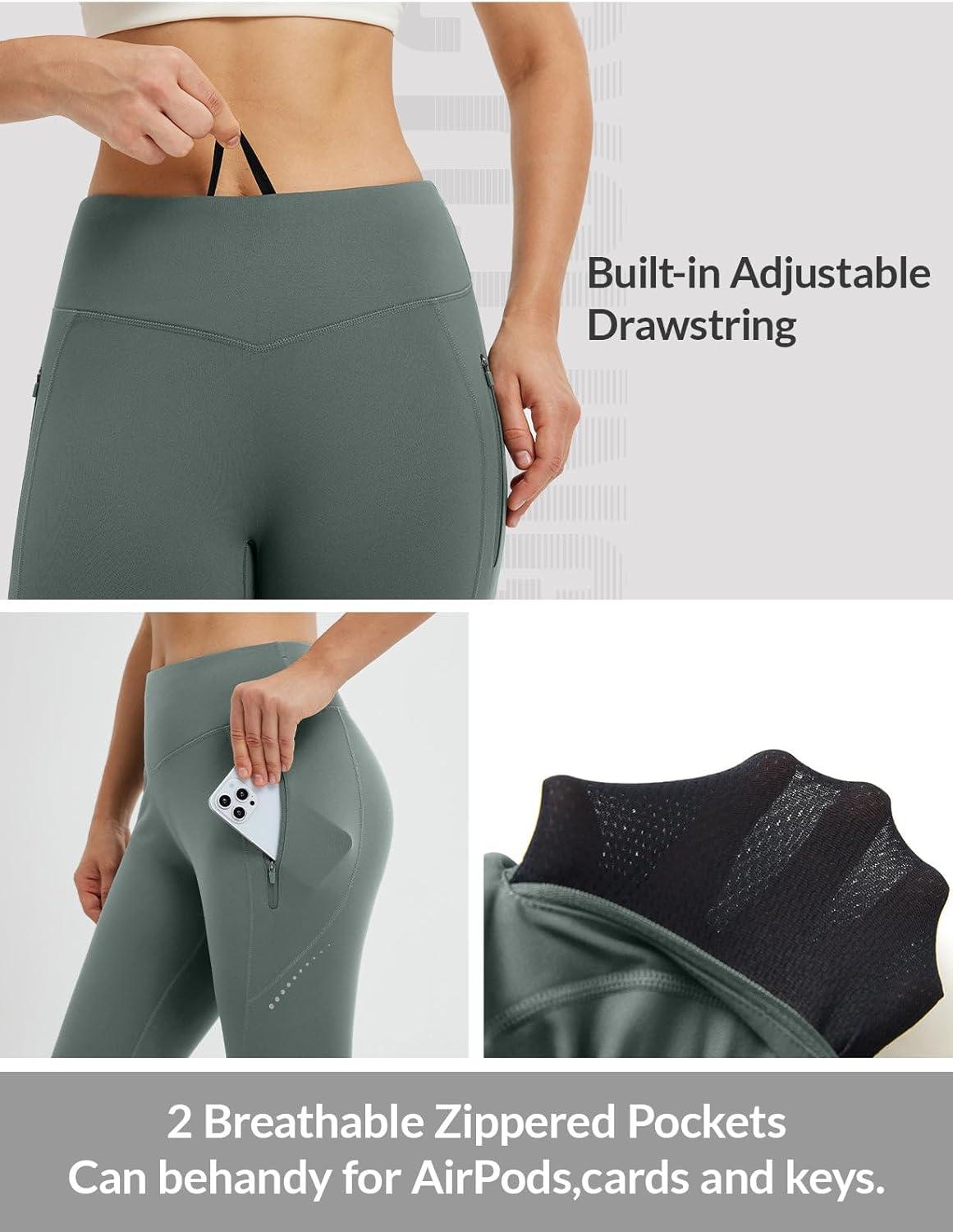 imagebaleaf Womens Cylcing Tights Fleece Lined Leggings Pockets Water Resistant Thermal Warm High Waisted Running PantsDark Gray