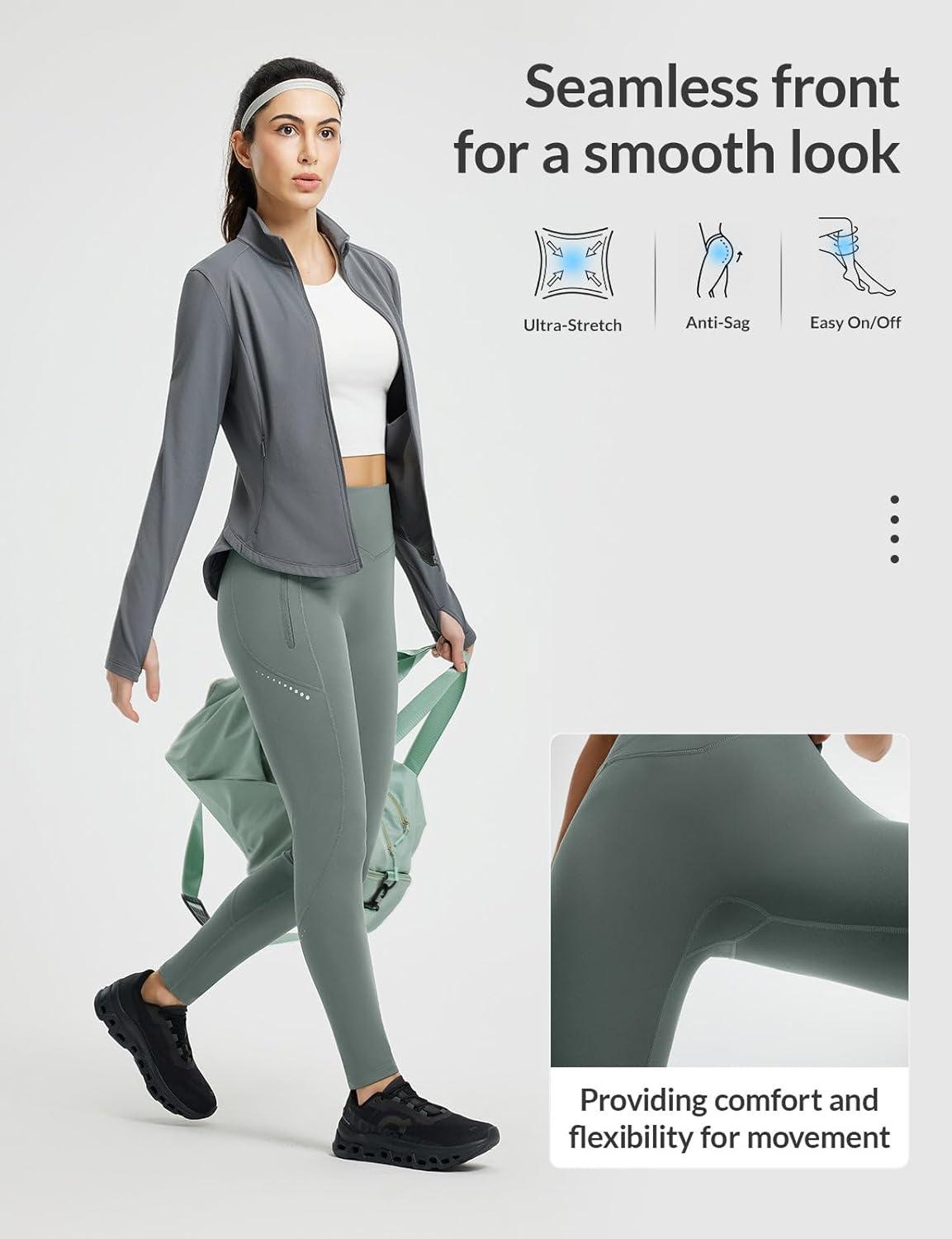 imagebaleaf Womens Cylcing Tights Fleece Lined Leggings Pockets Water Resistant Thermal Warm High Waisted Running PantsDark Gray