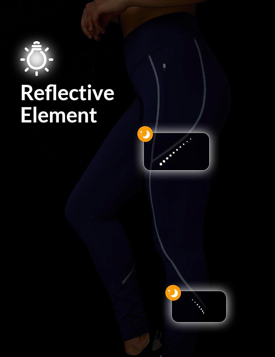 imagebaleaf Womens Cylcing Tights Fleece Lined Leggings Pockets Water Resistant Thermal Warm High Waisted Running PantsNavy Blue