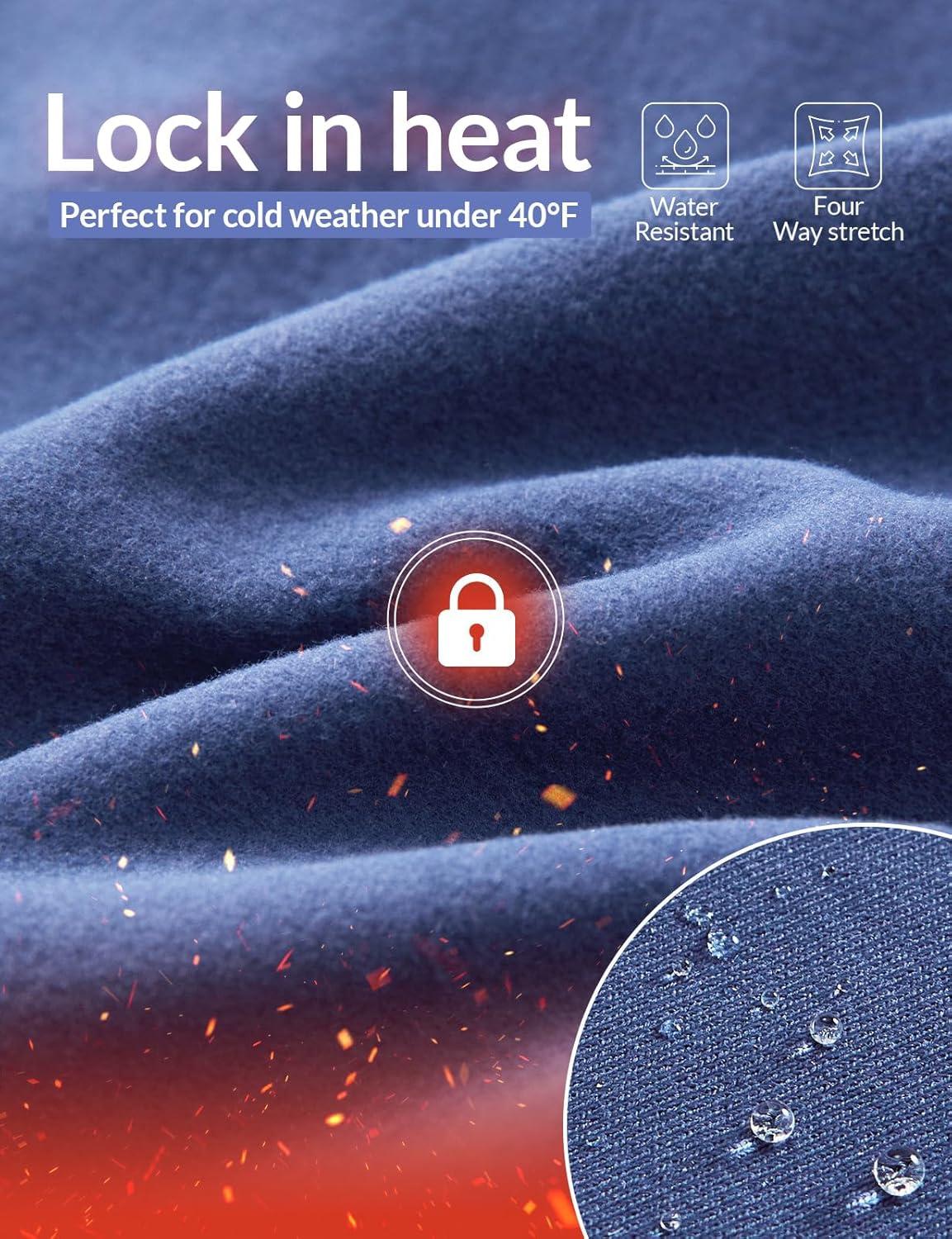 imagebaleaf Womens Cylcing Tights Fleece Lined Leggings Pockets Water Resistant Thermal Warm High Waisted Running PantsNavy Blue