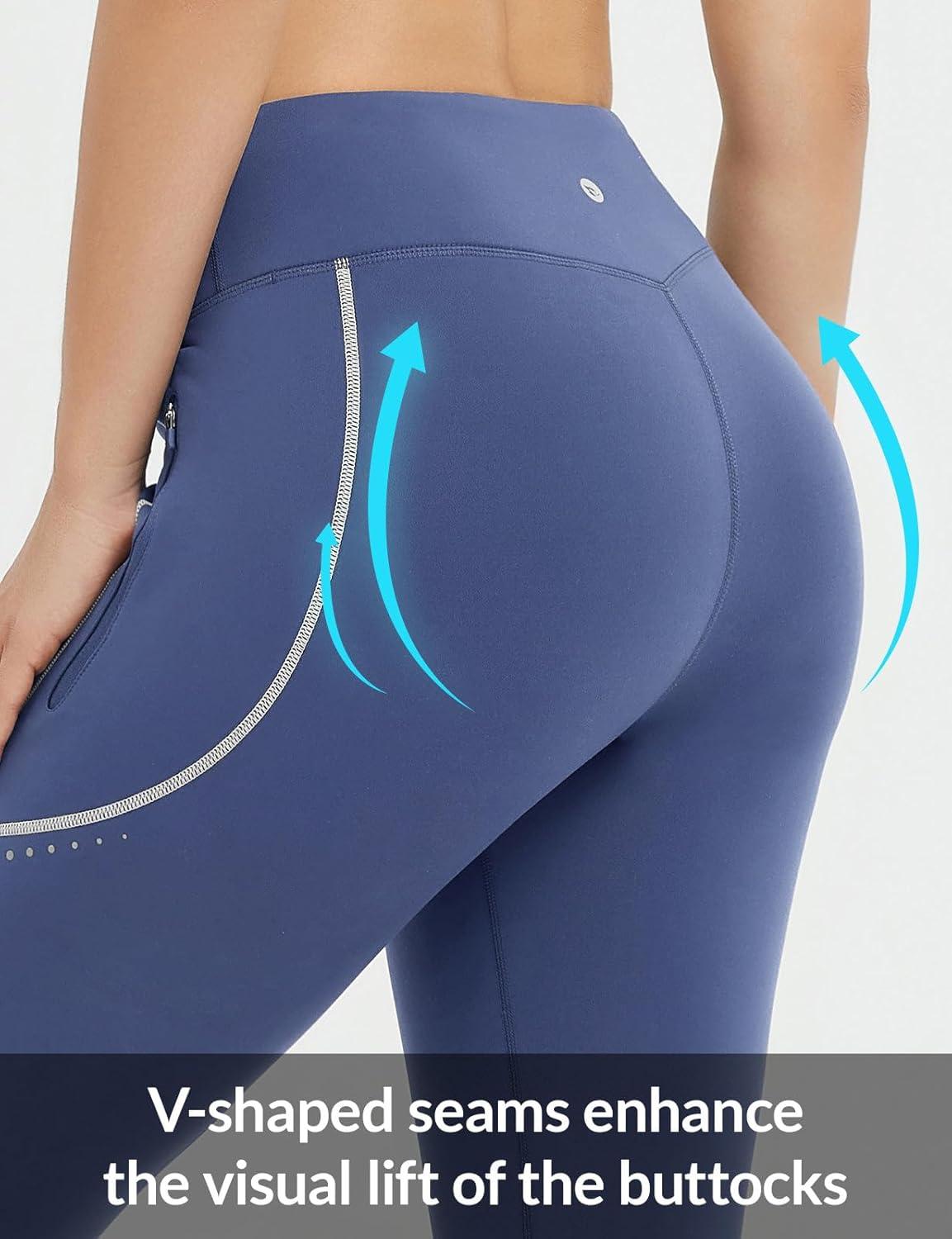 imagebaleaf Womens Cylcing Tights Fleece Lined Leggings Pockets Water Resistant Thermal Warm High Waisted Running PantsNavy Blue