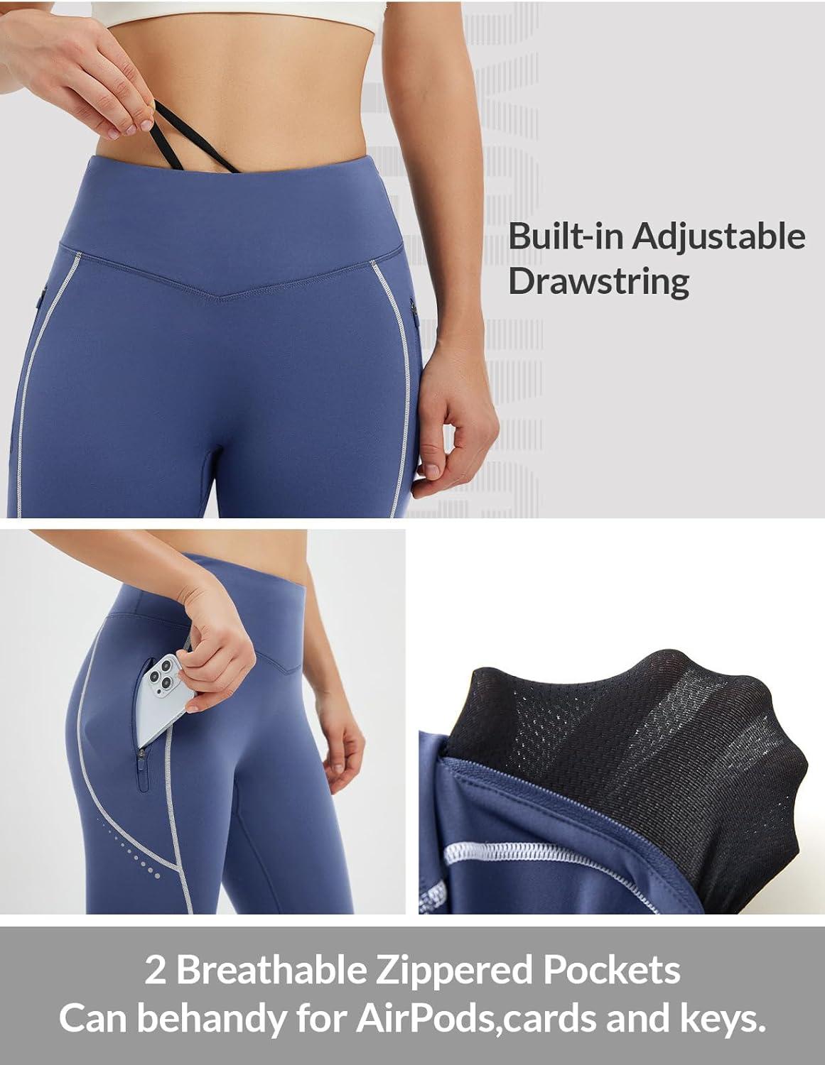 imagebaleaf Womens Cylcing Tights Fleece Lined Leggings Pockets Water Resistant Thermal Warm High Waisted Running PantsNavy Blue