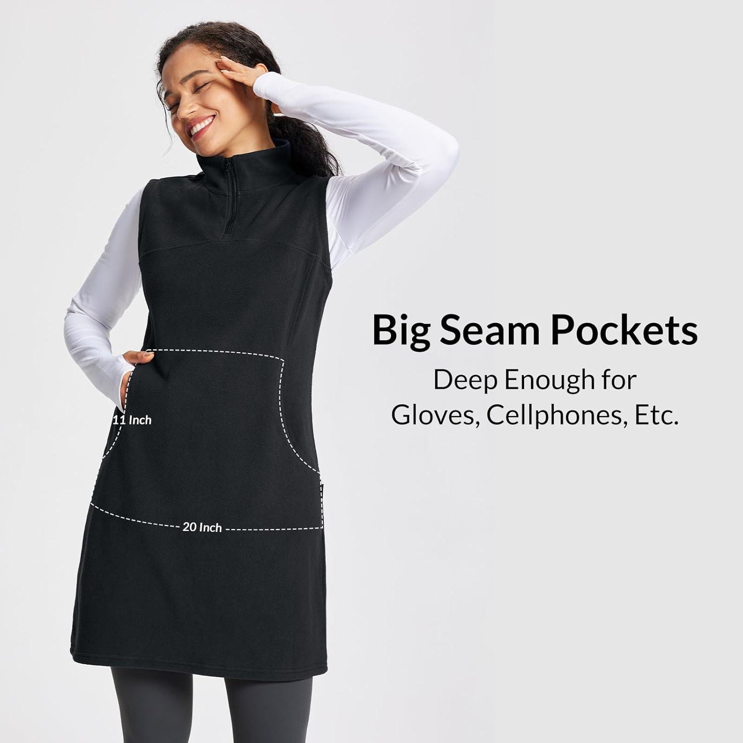 imagebaleaf Womens Fleece Dress Sweatshirt Long Tunic Quarter Zip Pullover Polar Winter Warm Thermal Dress with Pocket Outdoor02black