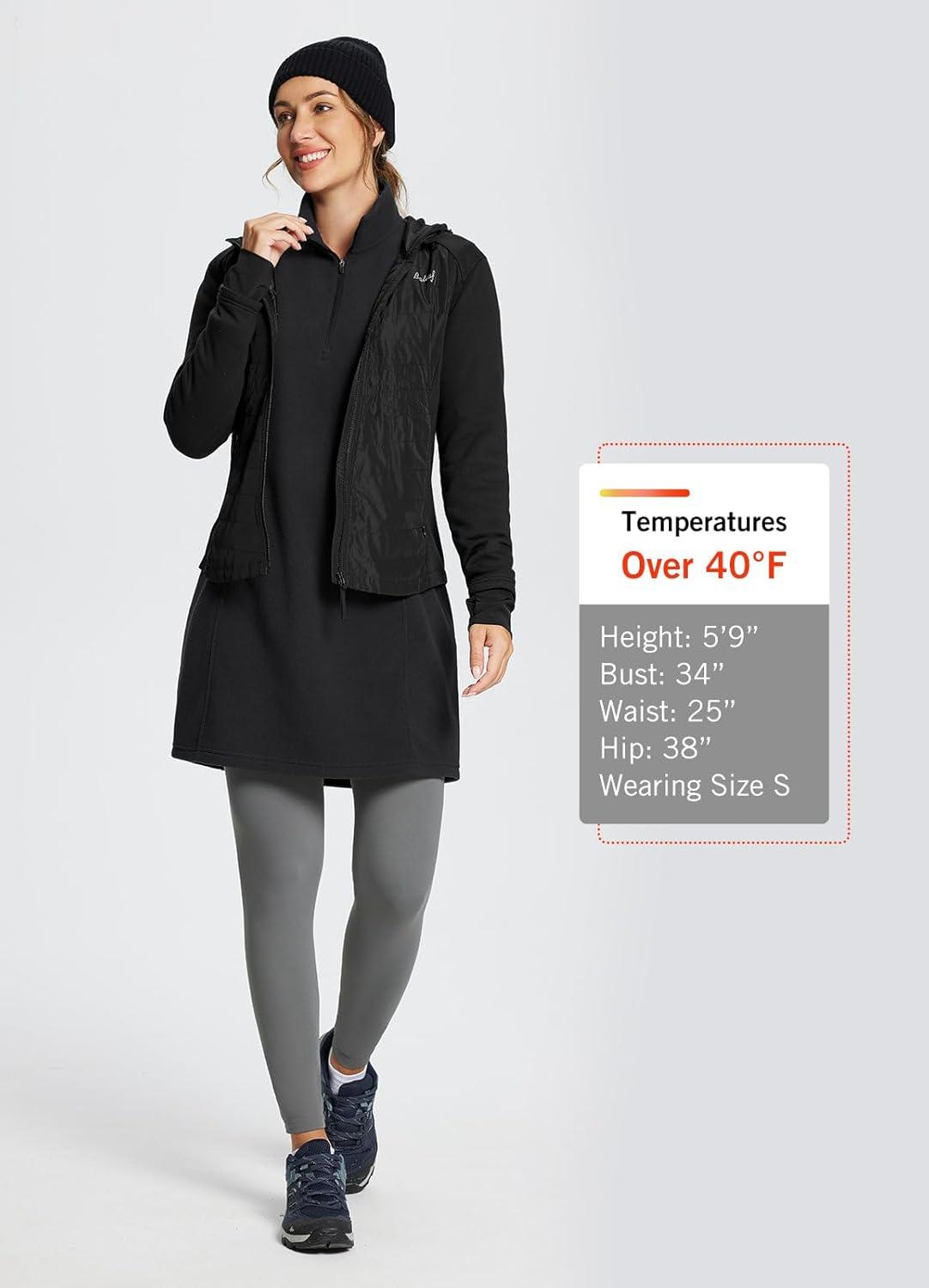 imagebaleaf Womens Fleece Dress Sweatshirt Long Tunic Quarter Zip Pullover Polar Winter Warm Thermal Dress with Pocket OutdoorBlack