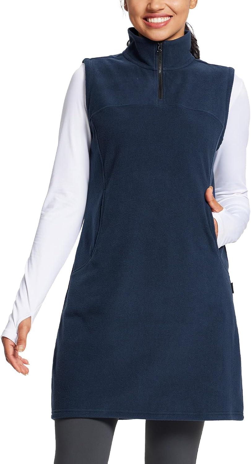 imagebaleaf Womens Fleece Dress Sweatshirt Long Tunic Quarter Zip Pullover Polar Winter Warm Thermal Dress with Pocket OutdoorBlue