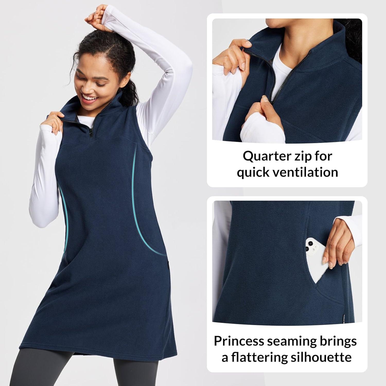 imagebaleaf Womens Fleece Dress Sweatshirt Long Tunic Quarter Zip Pullover Polar Winter Warm Thermal Dress with Pocket OutdoorBlue