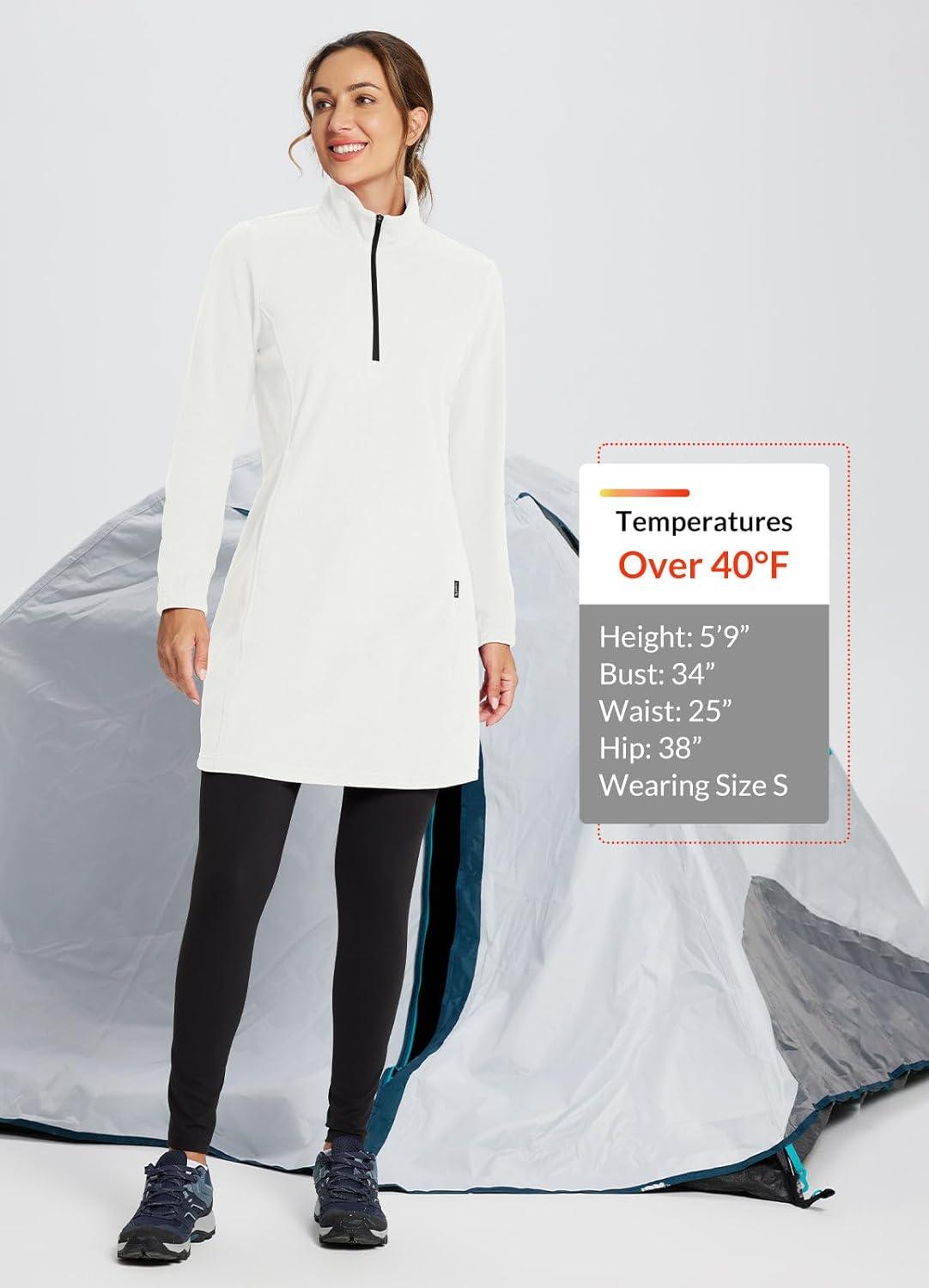 imagebaleaf Womens Fleece Dress Sweatshirt Long Tunic Quarter Zip Pullover Polar Winter Warm Thermal Dress with Pocket OutdoorGardenia