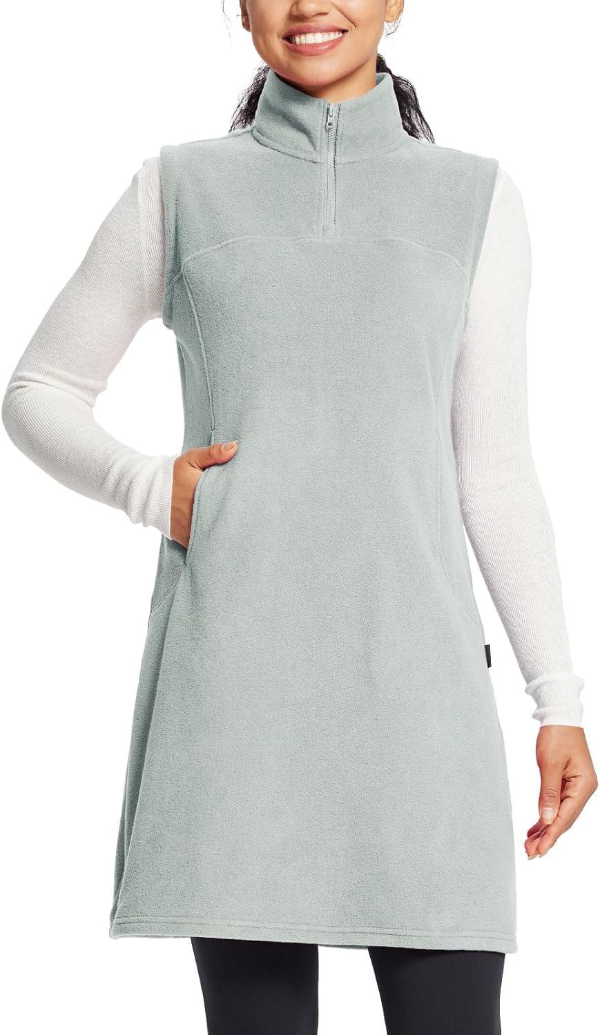 imagebaleaf Womens Fleece Dress Sweatshirt Long Tunic Quarter Zip Pullover Polar Winter Warm Thermal Dress with Pocket OutdoorGrey