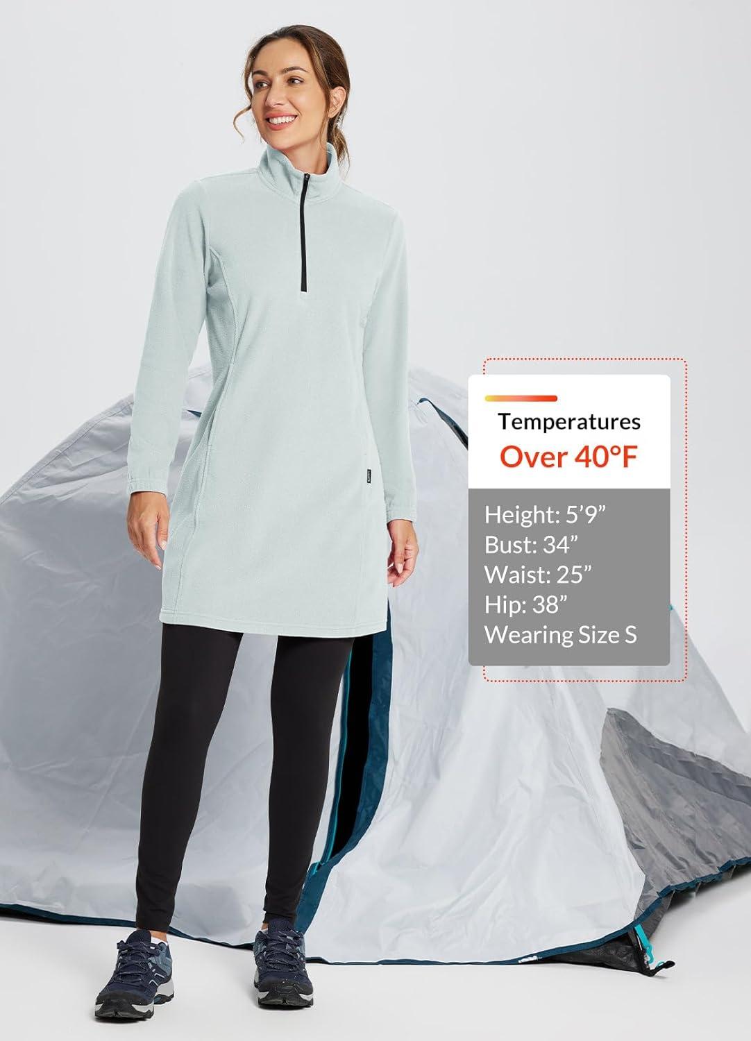 imagebaleaf Womens Fleece Dress Sweatshirt Long Tunic Quarter Zip Pullover Polar Winter Warm Thermal Dress with Pocket OutdoorLight Grey