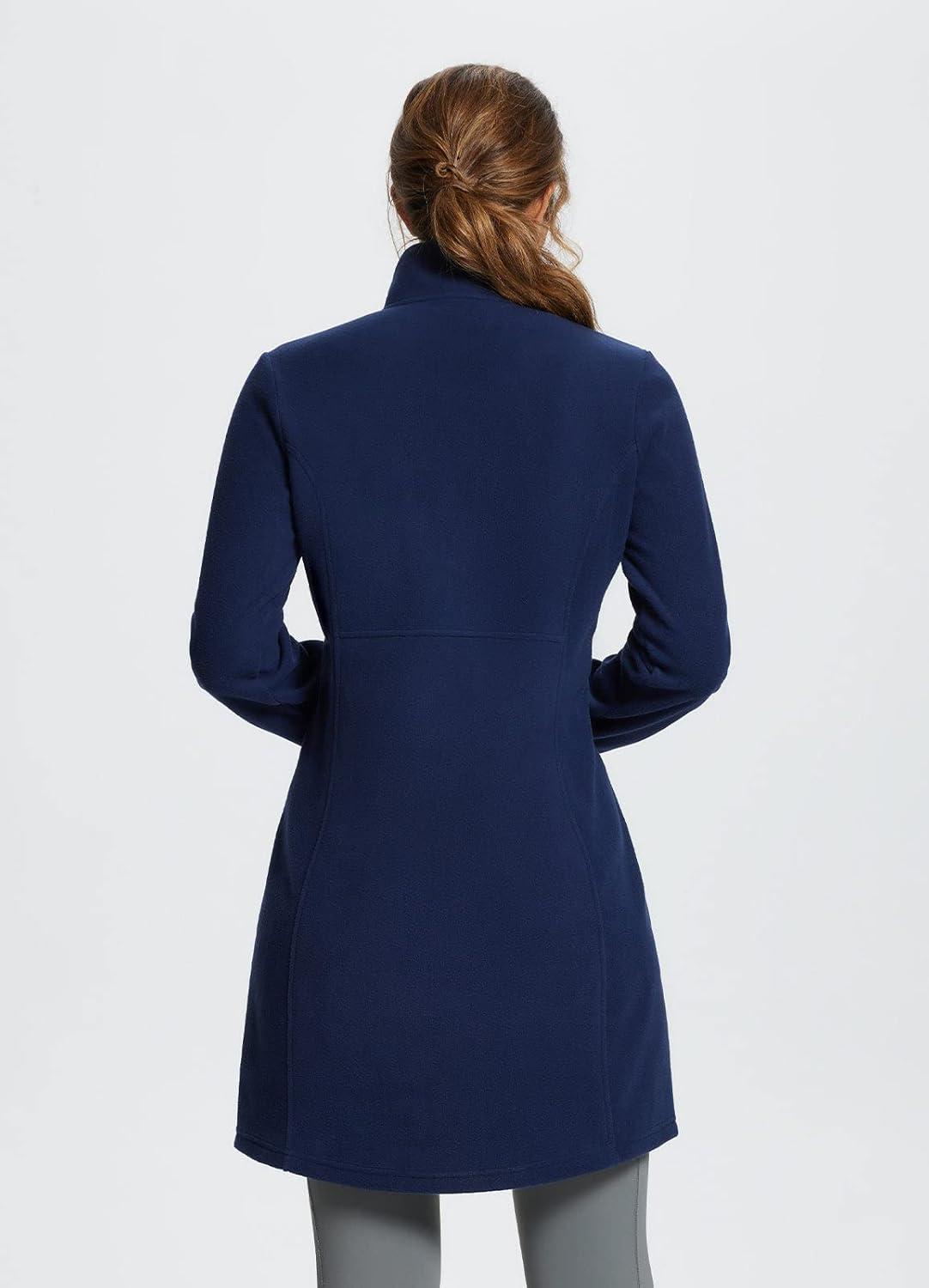 imagebaleaf Womens Fleece Dress Sweatshirt Long Tunic Quarter Zip Pullover Polar Winter Warm Thermal Dress with Pocket OutdoorNavy Blue