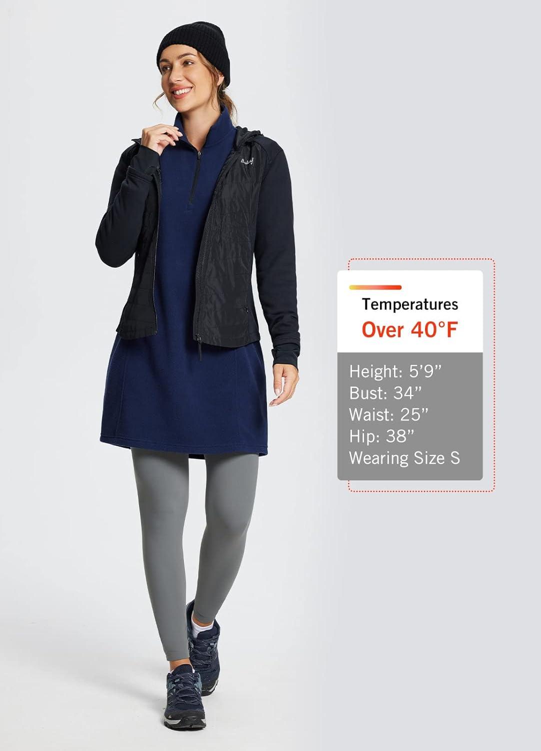 imagebaleaf Womens Fleece Dress Sweatshirt Long Tunic Quarter Zip Pullover Polar Winter Warm Thermal Dress with Pocket OutdoorNavy Blue