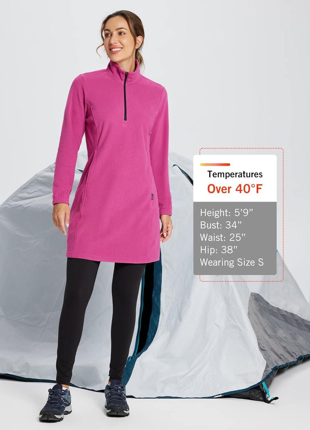 imagebaleaf Womens Fleece Dress Sweatshirt Long Tunic Quarter Zip Pullover Polar Winter Warm Thermal Dress with Pocket OutdoorViolet Rose