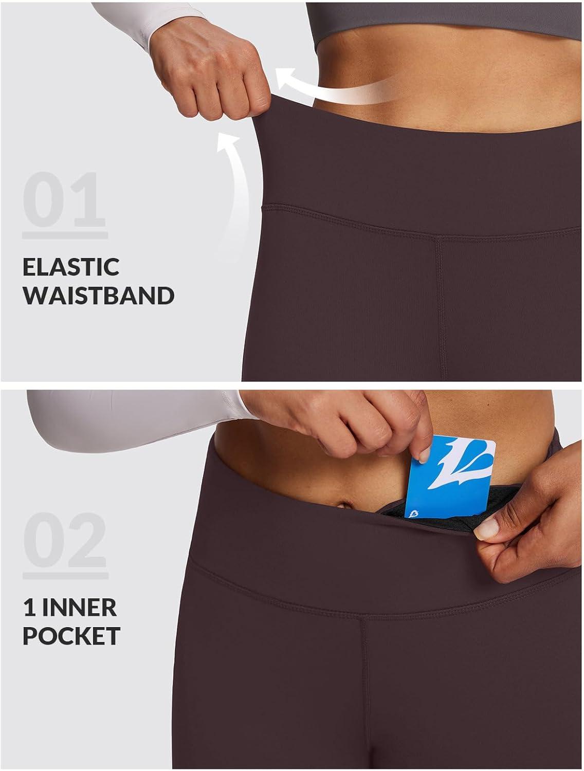 imagebaleaf Womens Fleece Lined Leggings Thermal Warm Winter Tights High Waisted Yoga Pants Cold Weather with PocketsDark Brown