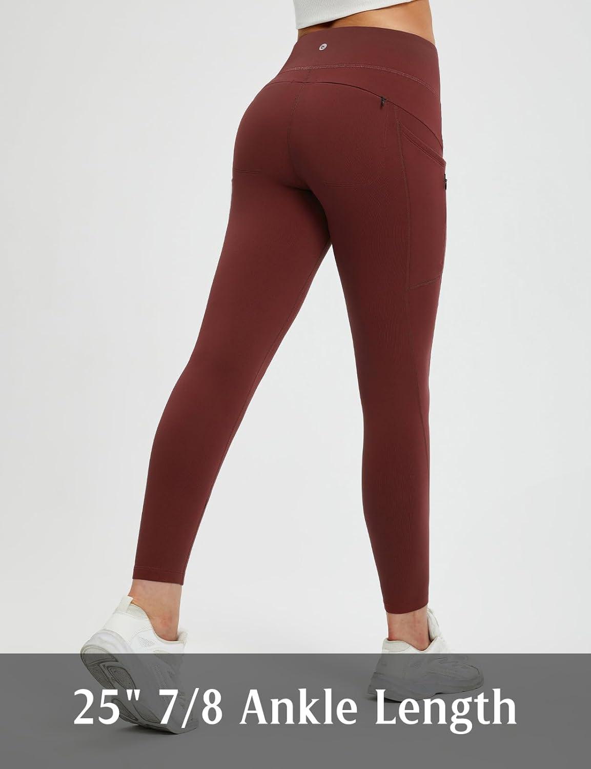 imagebaleaf Womens Fleece Lined Leggings Thermal Warm Winter Tights High Waisted Yoga Pants Cold Weather with PocketsRed