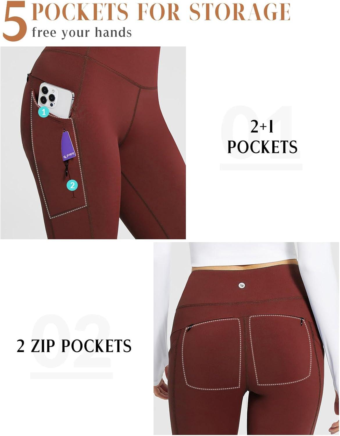 imagebaleaf Womens Fleece Lined Leggings Thermal Warm Winter Tights High Waisted Yoga Pants Cold Weather with PocketsRed