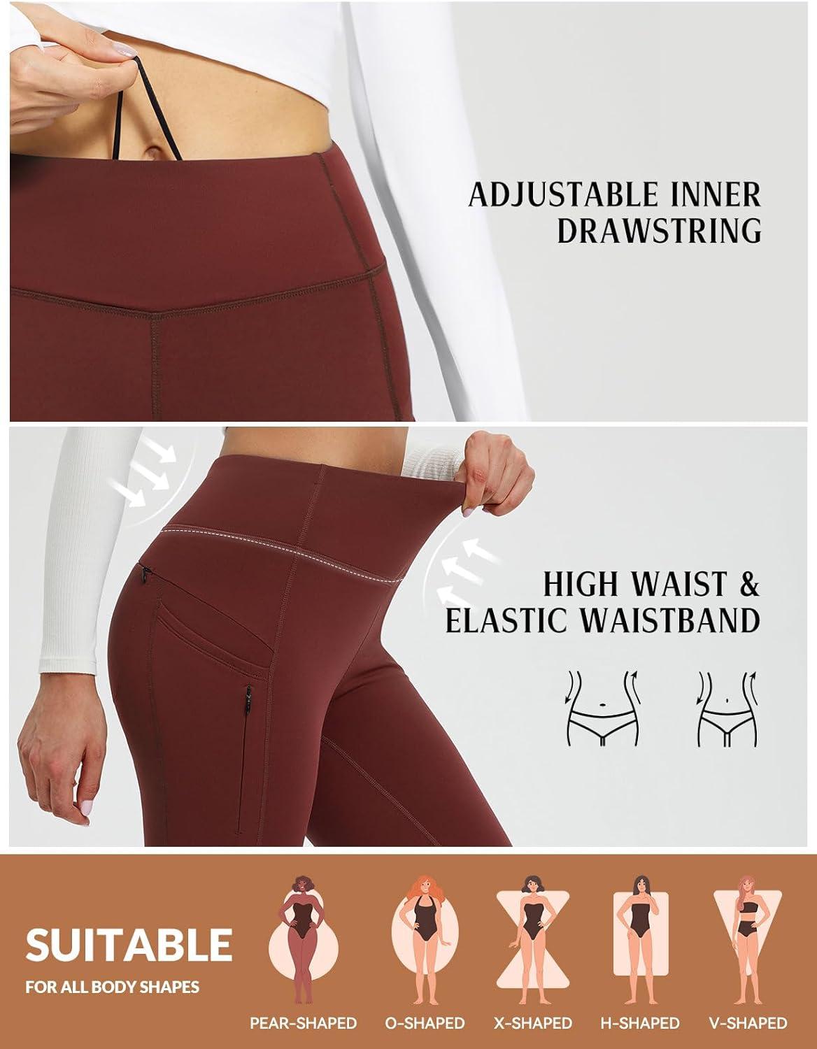 imagebaleaf Womens Fleece Lined Leggings Thermal Warm Winter Tights High Waisted Yoga Pants Cold Weather with PocketsRed