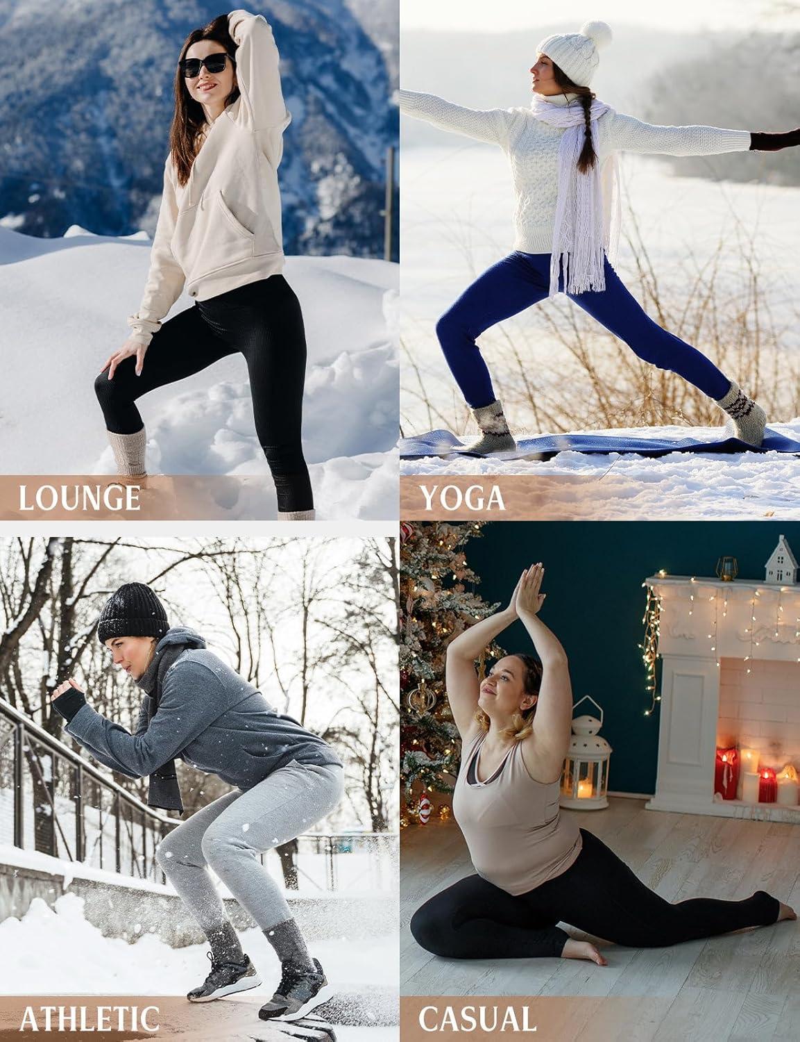 imagebaleaf Womens Fleece Lined Leggings Thermal Warm Winter Tights High Waisted Yoga Pants Cold Weather with PocketsRed