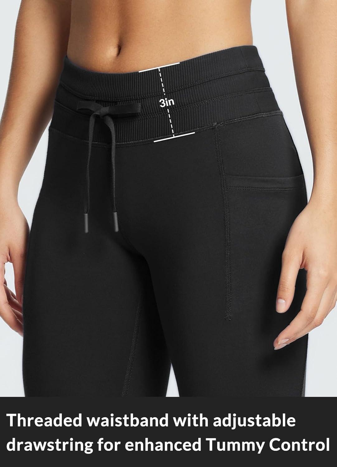 imagebaleaf Womens Fleece Lined Leggings Water Resistant High Waisted Thermal Warm Winter Tights Ski Hiking Pants with PocketsBlack