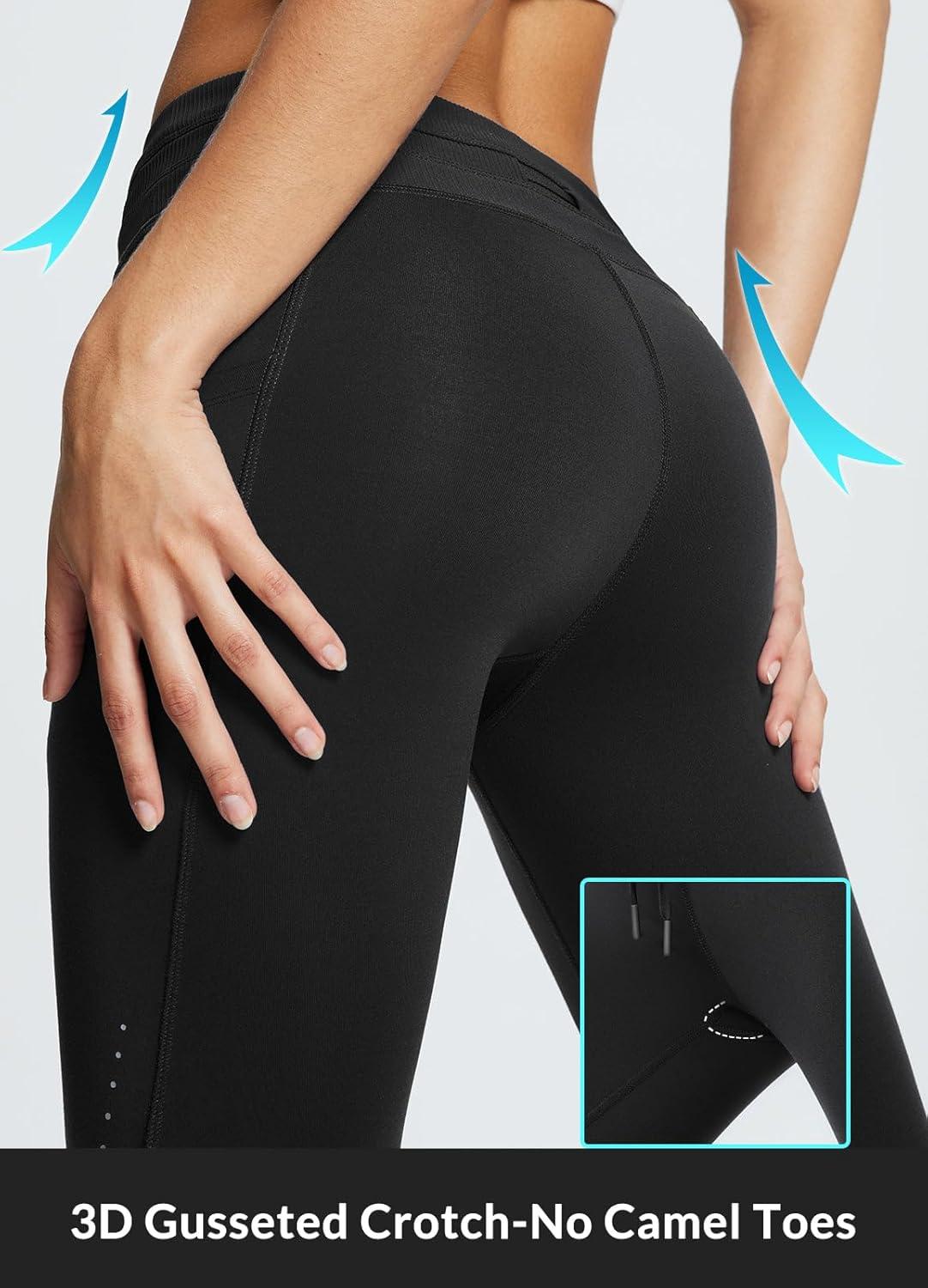 imagebaleaf Womens Fleece Lined Leggings Water Resistant High Waisted Thermal Warm Winter Tights Ski Hiking Pants with PocketsBlack