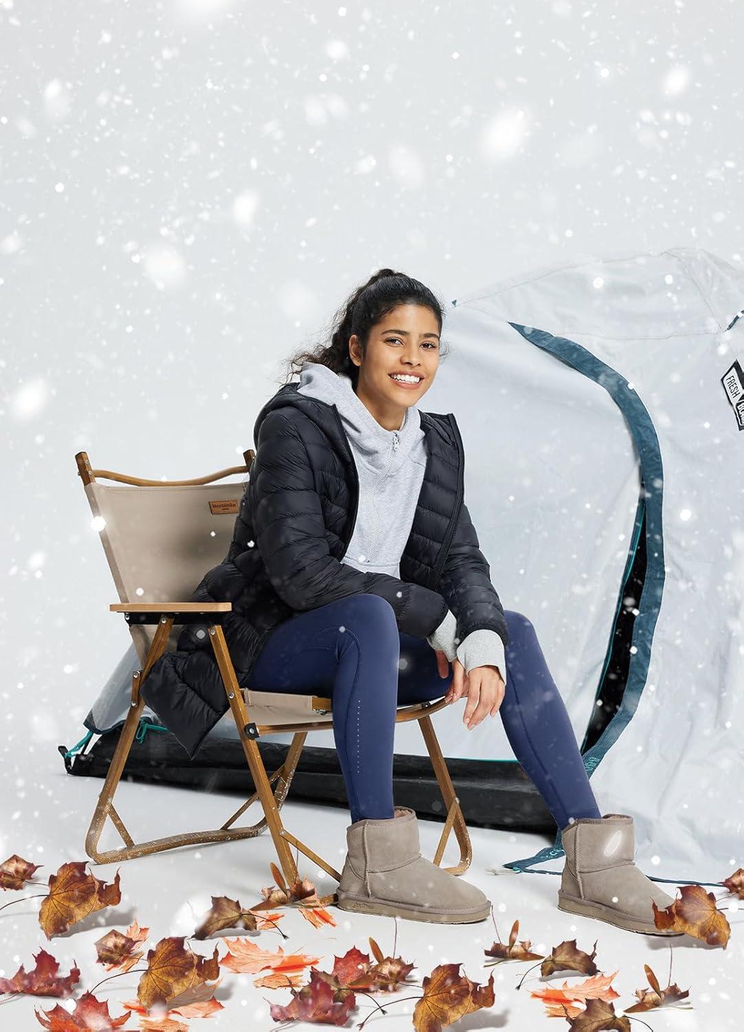 imagebaleaf Womens Fleece Lined Leggings Water Resistant High Waisted Thermal Warm Winter Tights Ski Hiking Pants with PocketsBlue