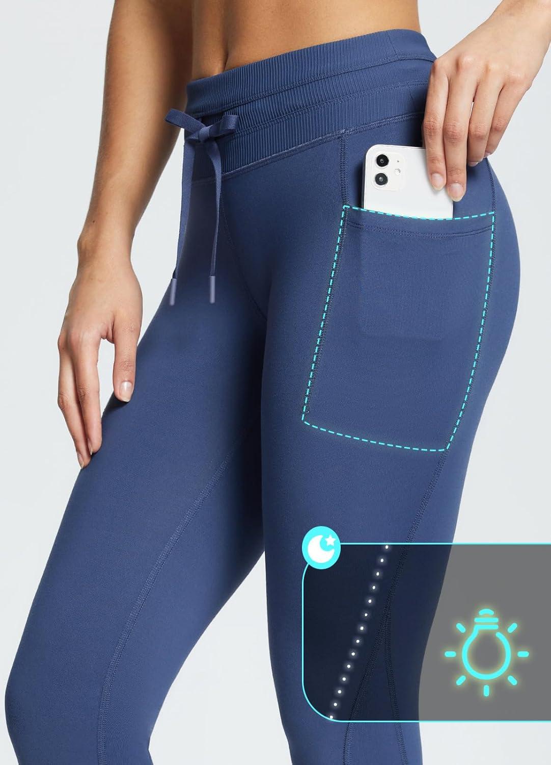 imagebaleaf Womens Fleece Lined Leggings Water Resistant High Waisted Thermal Warm Winter Tights Ski Hiking Pants with PocketsBlue