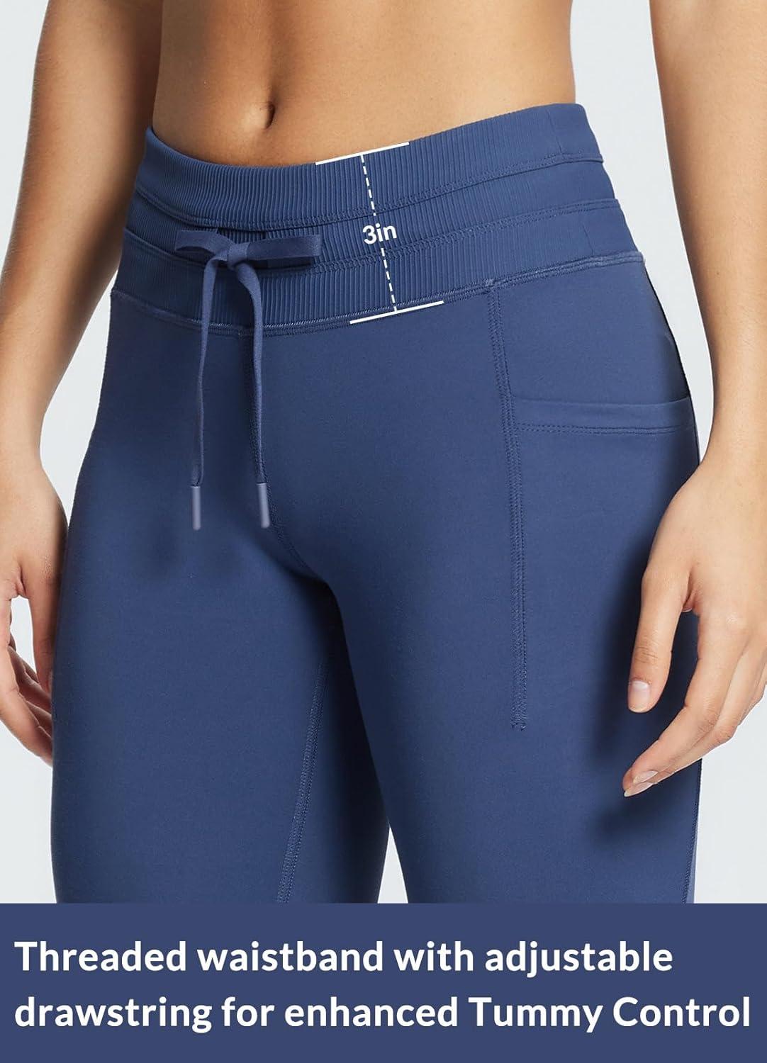 imagebaleaf Womens Fleece Lined Leggings Water Resistant High Waisted Thermal Warm Winter Tights Ski Hiking Pants with PocketsBlue