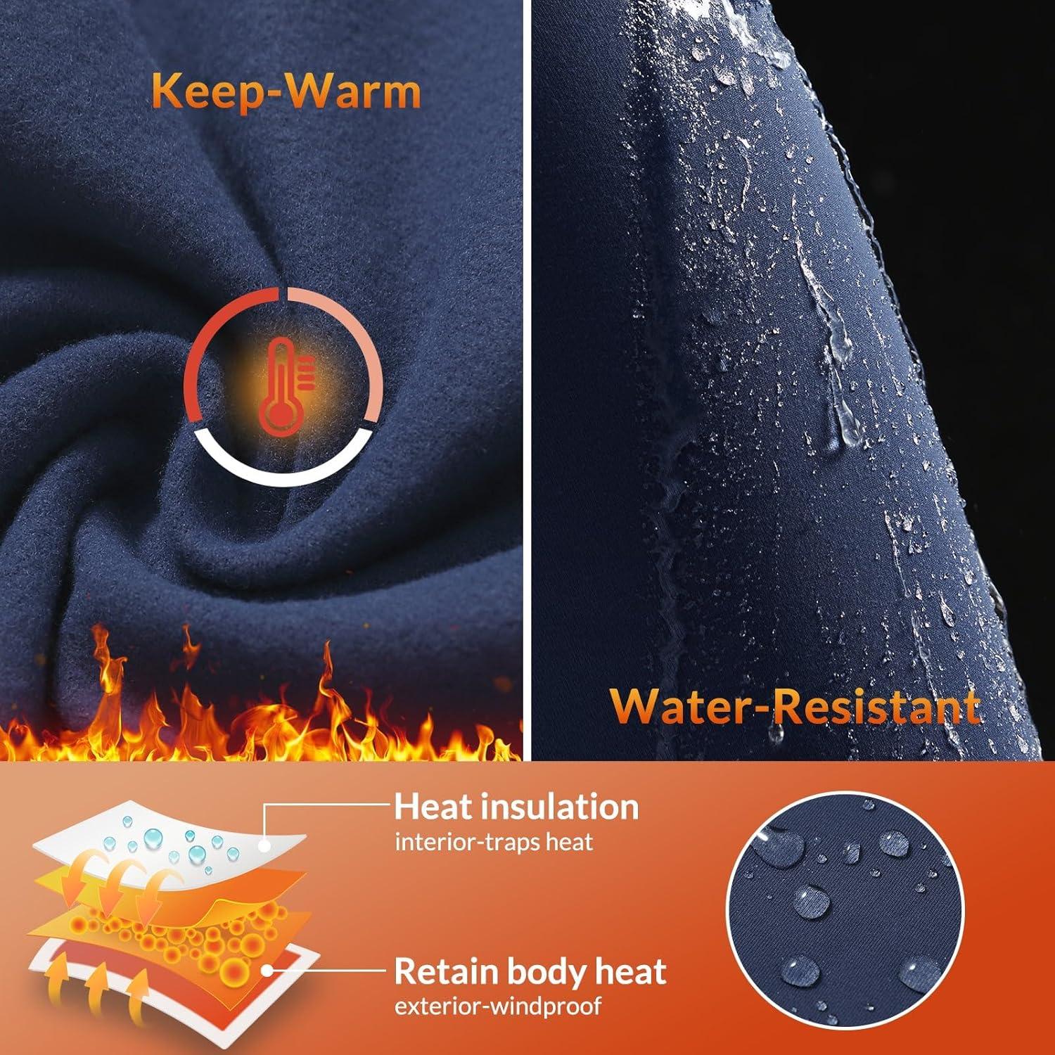 imagebaleaf Womens Fleece Lined Leggings Water Resistant High Waisted Thermal Warm Winter Tights Ski Hiking Pants with PocketsBlue