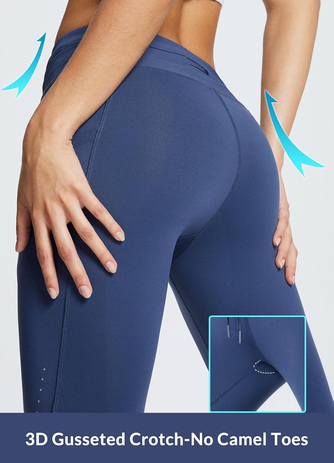 imagebaleaf Womens Fleece Lined Leggings Water Resistant High Waisted Thermal Warm Winter Tights Ski Hiking Pants with PocketsBlue