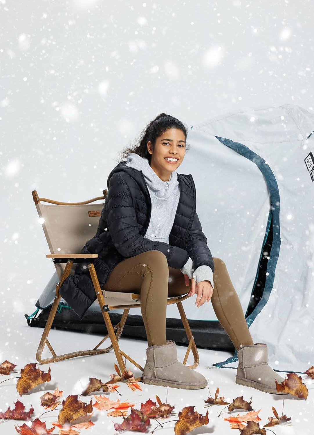 imagebaleaf Womens Fleece Lined Leggings Water Resistant High Waisted Thermal Warm Winter Tights Ski Hiking Pants with PocketsBrown