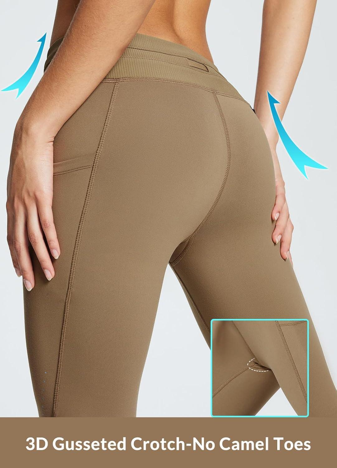 imagebaleaf Womens Fleece Lined Leggings Water Resistant High Waisted Thermal Warm Winter Tights Ski Hiking Pants with PocketsBrown