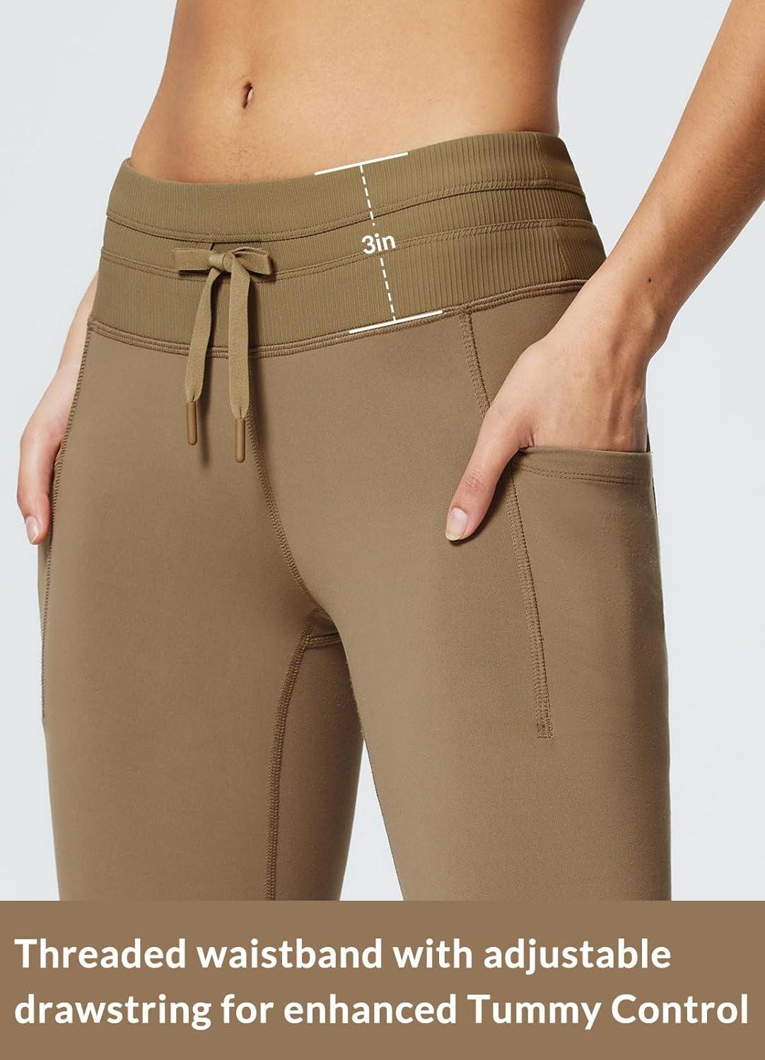 imagebaleaf Womens Fleece Lined Leggings Water Resistant High Waisted Thermal Warm Winter Tights Ski Hiking Pants with PocketsBrown