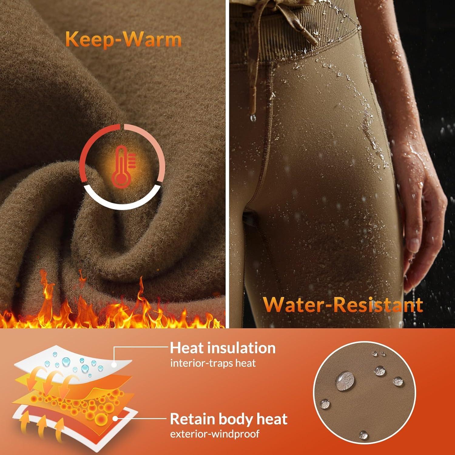 imagebaleaf Womens Fleece Lined Leggings Water Resistant High Waisted Thermal Warm Winter Tights Ski Hiking Pants with PocketsBrown