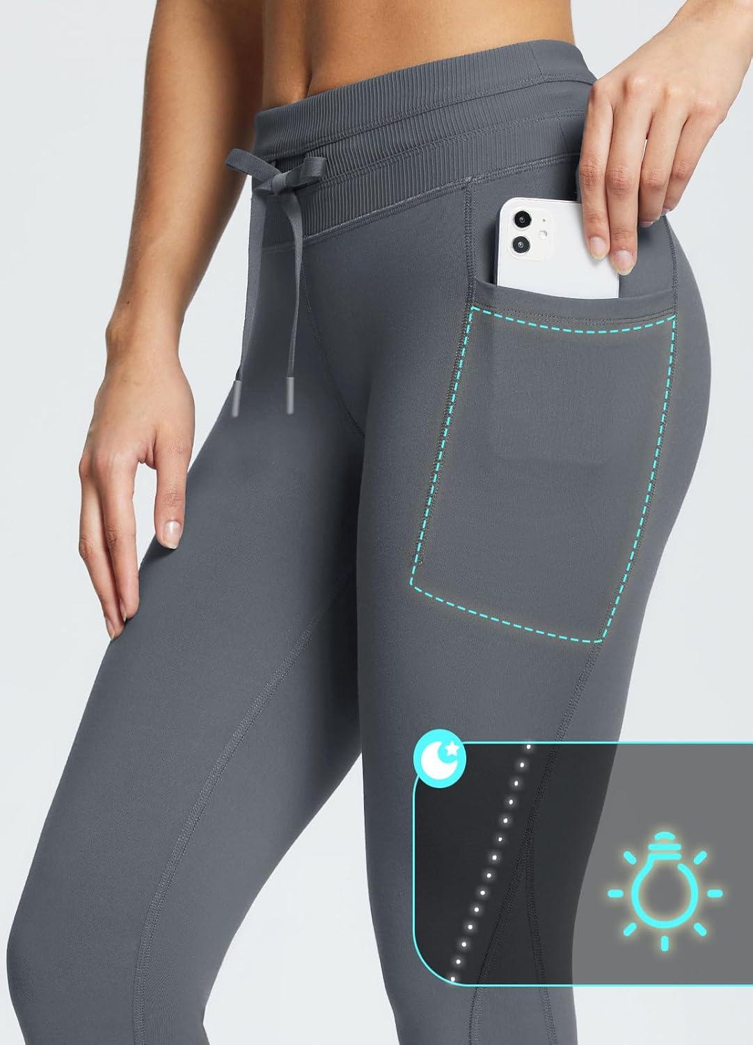 imagebaleaf Womens Fleece Lined Leggings Water Resistant High Waisted Thermal Warm Winter Tights Ski Hiking Pants with PocketsDark Grey