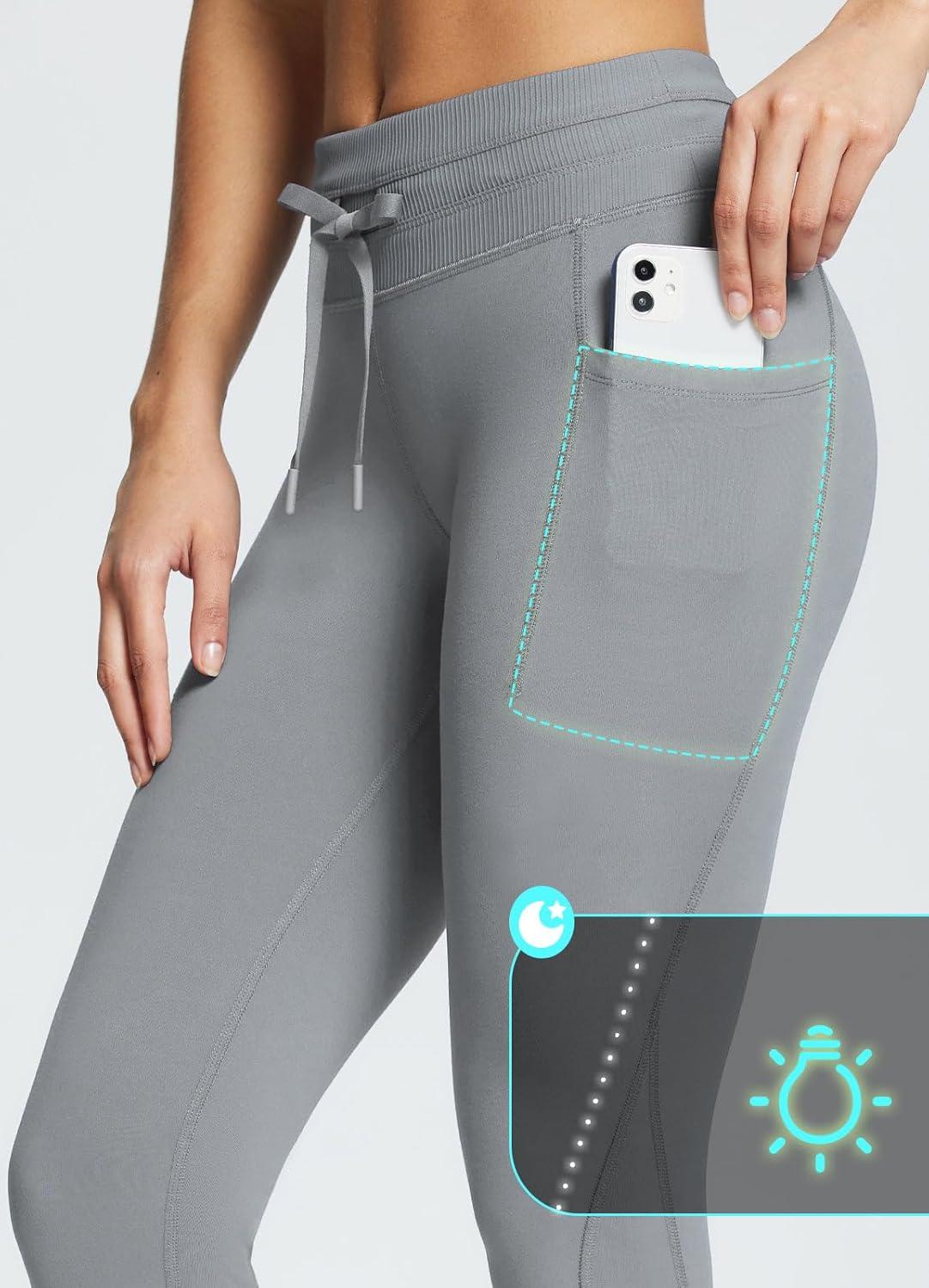 imagebaleaf Womens Fleece Lined Leggings Water Resistant High Waisted Thermal Warm Winter Tights Ski Hiking Pants with PocketsGrey