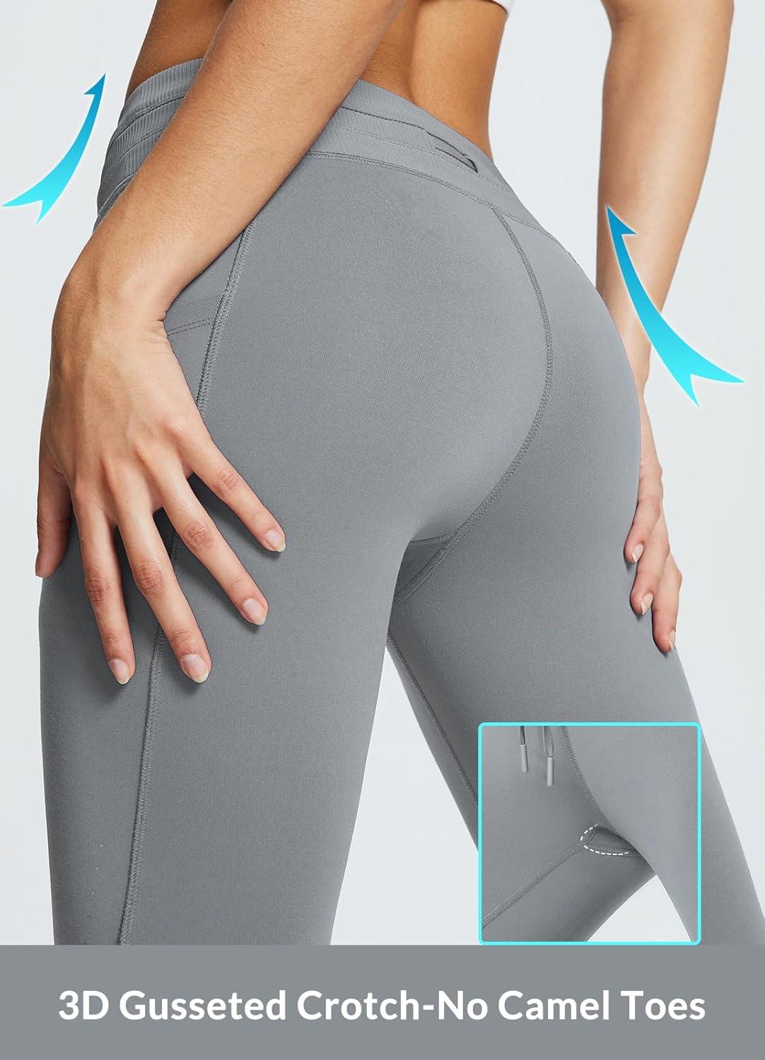 imagebaleaf Womens Fleece Lined Leggings Water Resistant High Waisted Thermal Warm Winter Tights Ski Hiking Pants with PocketsGrey