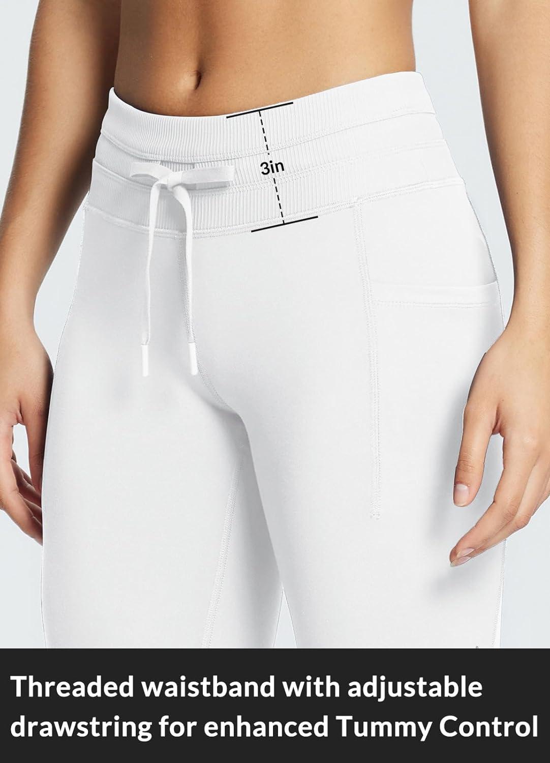 imagebaleaf Womens Fleece Lined Leggings Water Resistant High Waisted Thermal Warm Winter Tights Ski Hiking Pants with PocketsWhite