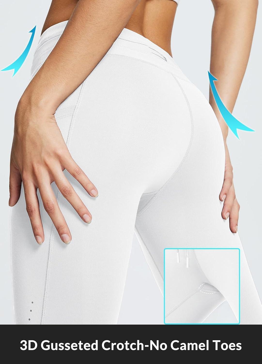 imagebaleaf Womens Fleece Lined Leggings Water Resistant High Waisted Thermal Warm Winter Tights Ski Hiking Pants with PocketsWhite