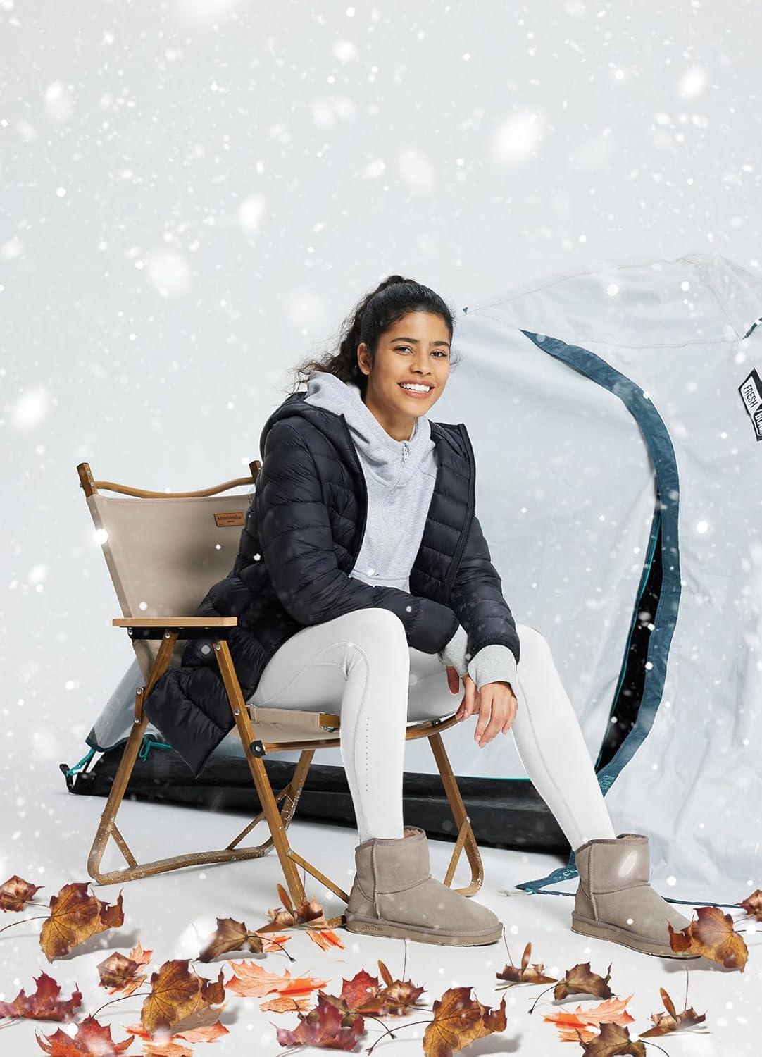 imagebaleaf Womens Fleece Lined Leggings Water Resistant High Waisted Thermal Warm Winter Tights Ski Hiking Pants with PocketsWhite