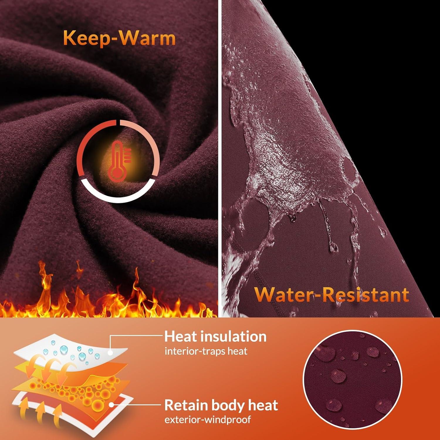 imagebaleaf Womens Fleece Lined Leggings Water Resistant High Waisted Thermal Warm Winter Tights Ski Hiking Pants with PocketsWine Red