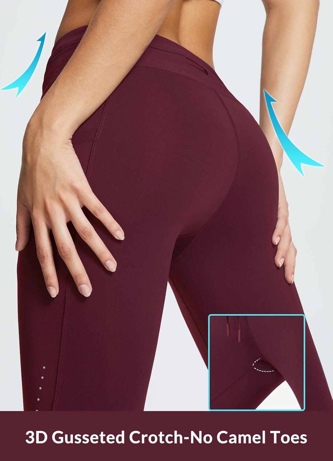 imagebaleaf Womens Fleece Lined Leggings Water Resistant High Waisted Thermal Warm Winter Tights Ski Hiking Pants with PocketsWine Red