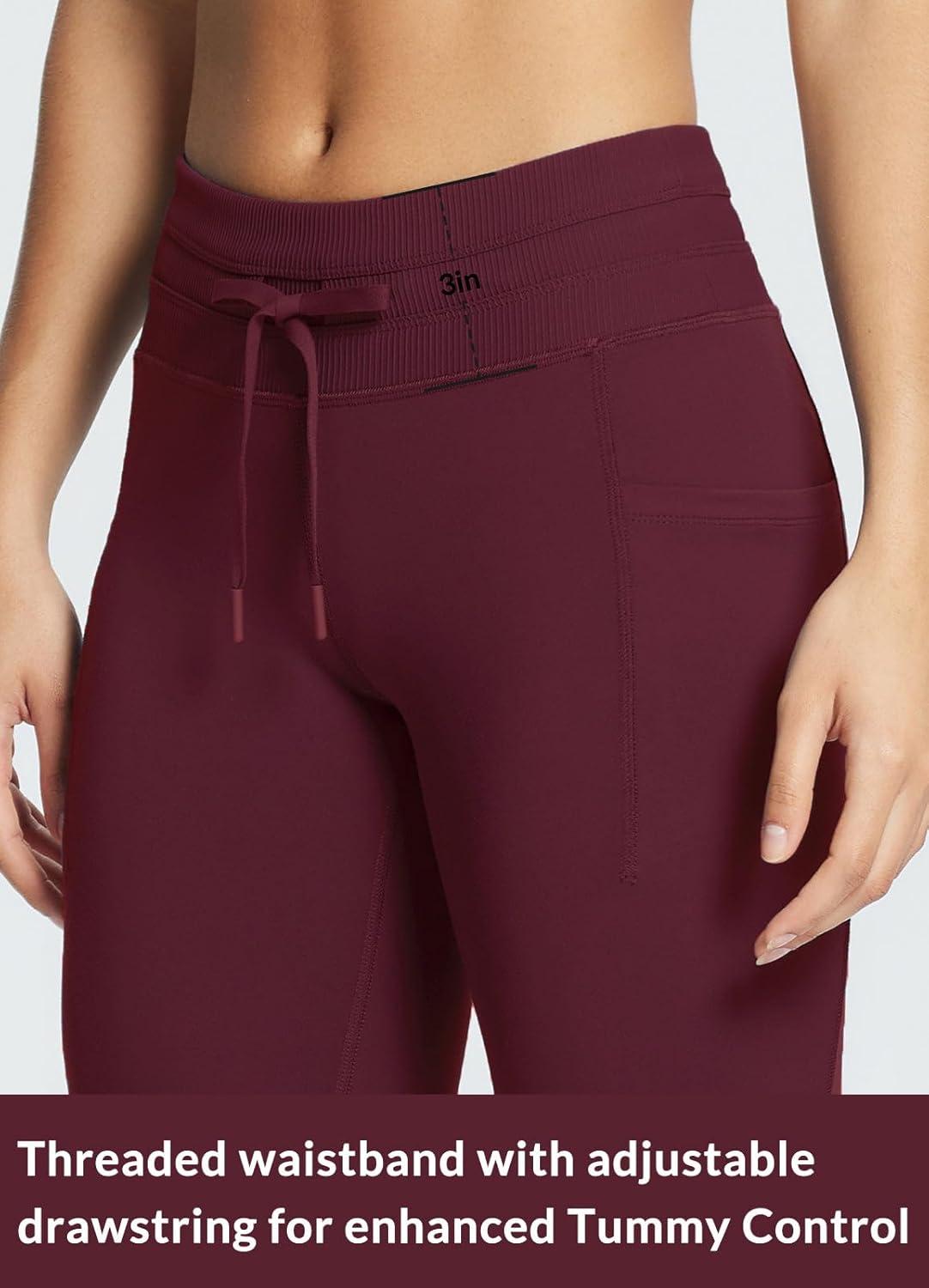 imagebaleaf Womens Fleece Lined Leggings Water Resistant High Waisted Thermal Warm Winter Tights Ski Hiking Pants with PocketsWine Red