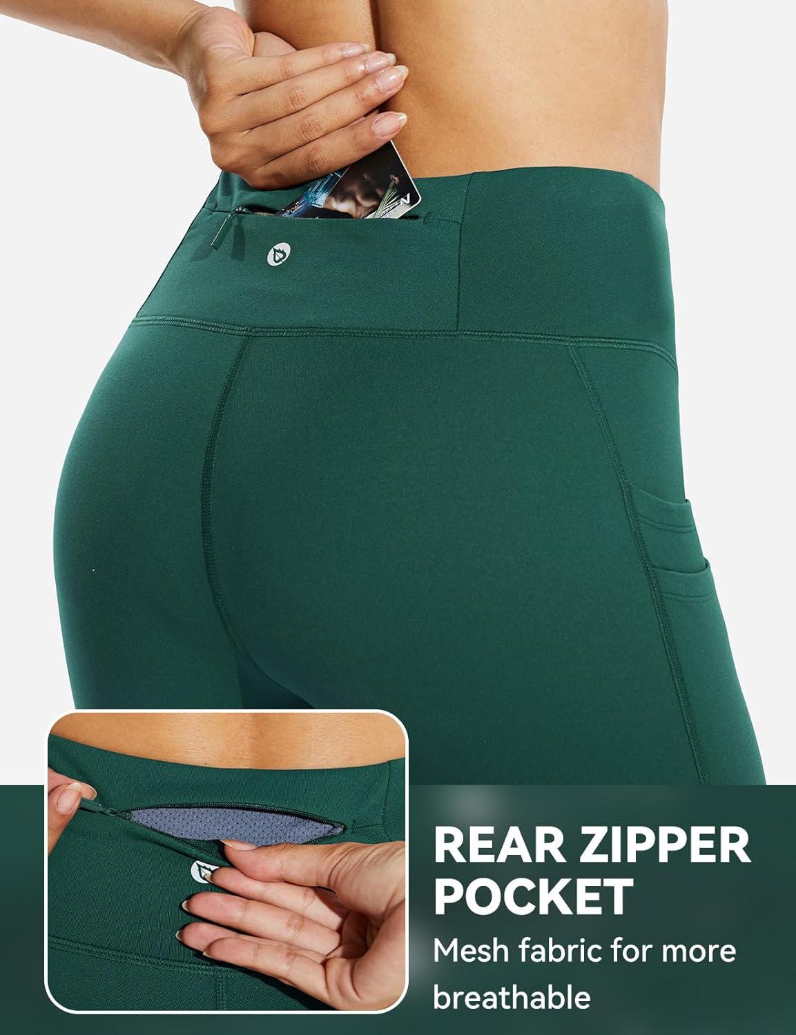 imagebaleaf Womens Fleece Lined Leggings Water Resistant Thermal Winter Warm Tights High Waisted with Pockets Running GearAdark Green27