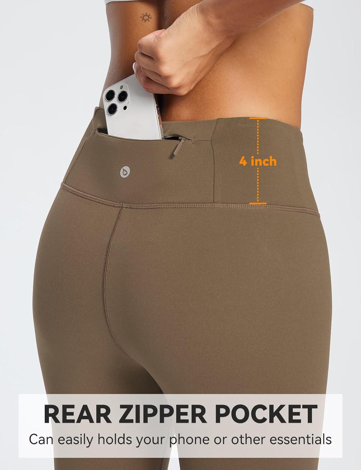 imagebaleaf Womens Fleece Lined Leggings Water Resistant Thermal Winter Warm Tights High Waisted with Pockets Running GearBrownone Pocket27