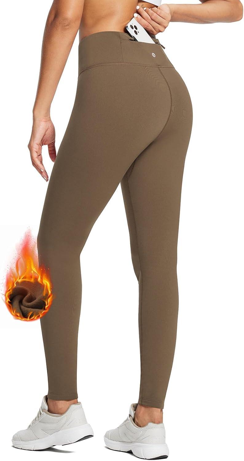 imagebaleaf Womens Fleece Lined Leggings Water Resistant Thermal Winter Warm Tights High Waisted with Pockets Running GearBrownone Pocket27