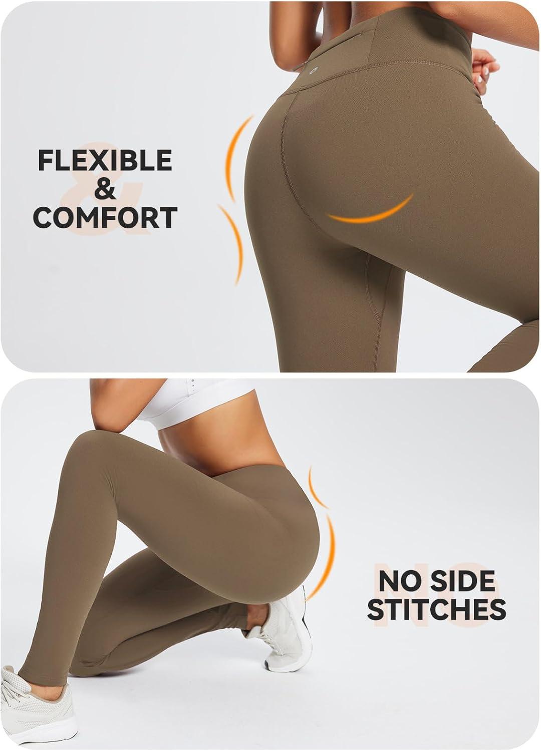 imagebaleaf Womens Fleece Lined Leggings Water Resistant Thermal Winter Warm Tights High Waisted with Pockets Running GearBrownone Pocket27