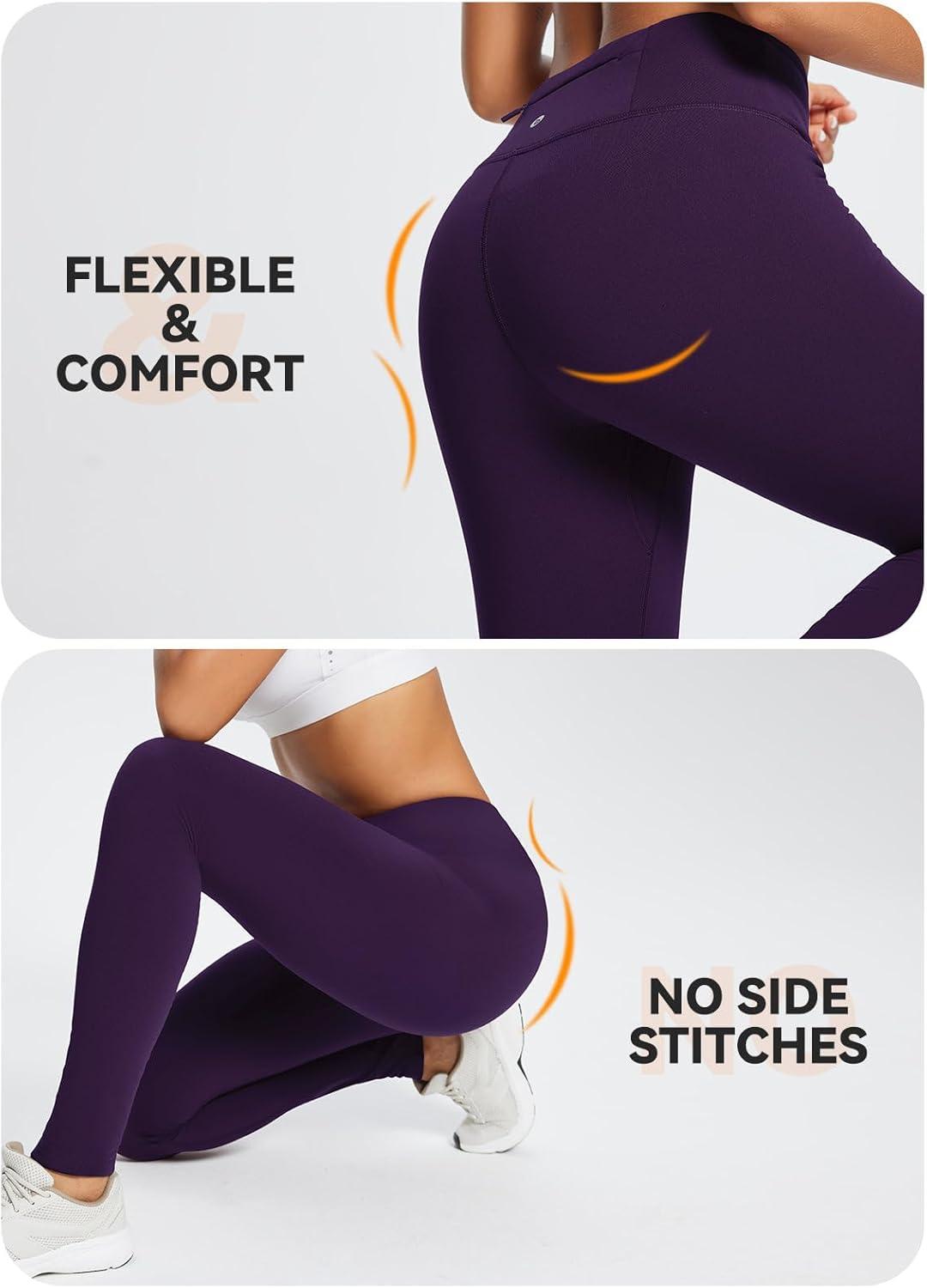 imagebaleaf Womens Fleece Lined Leggings Water Resistant Thermal Winter Warm Tights High Waisted with Pockets Running GearDark Purpleone Pocket27