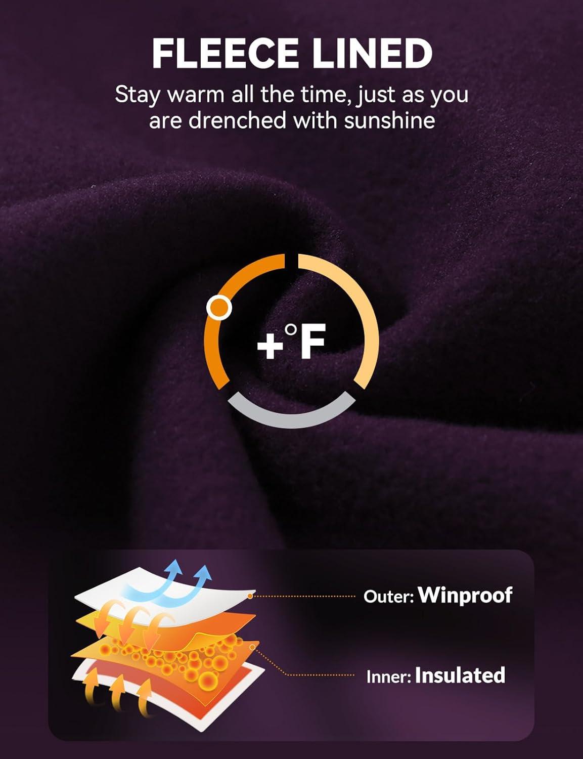 imagebaleaf Womens Fleece Lined Leggings Water Resistant Thermal Winter Warm Tights High Waisted with Pockets Running GearDark Purpleone Pocket27