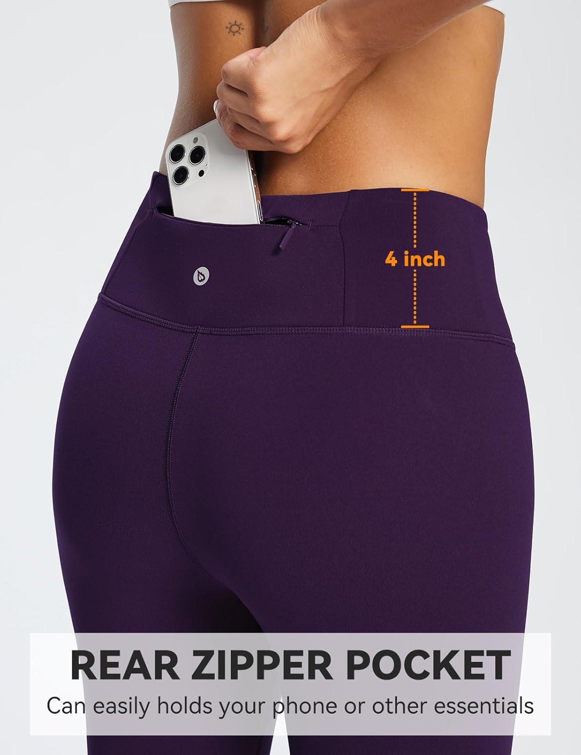 imagebaleaf Womens Fleece Lined Leggings Water Resistant Thermal Winter Warm Tights High Waisted with Pockets Running GearDark Purpleone Pocket27